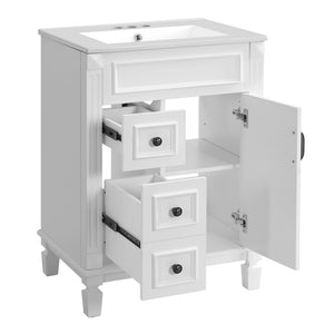 English Elm 24" Bathroom Vanity With Ceramic Sink - Elegant Modern Design, 2 Soft-Close Drawers, Adjustable Shelf N710P318990K