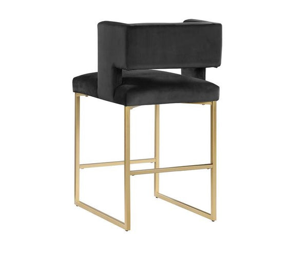 English Elm Modern Glam Counter Stools Set of 2 Velvet Cushioned Seats with Gold Metal Legs Black+Gold B011P423328