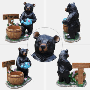 English Elm Outdoor Bear Planter Sculpture Hand Painted Resin Yard Statue for Garden Pathways W5398P455472