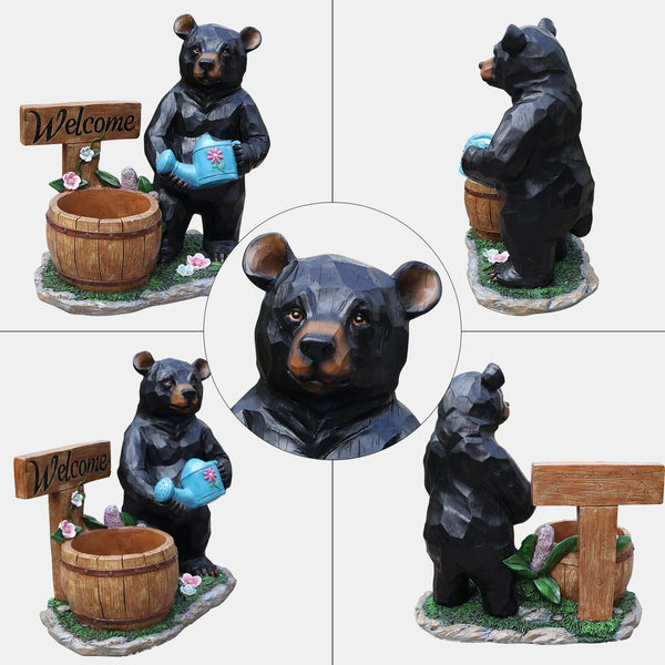 English Elm Outdoor Bear Planter Sculpture Hand Painted Resin Yard Statue for Garden Pathways W5398P455472