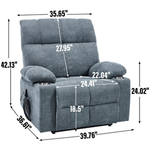 English Elm Dual Motor Power Lift Recliner with Massage Heat and Leatherair Upholstery for Living Room Grey-Blue W3224P294319