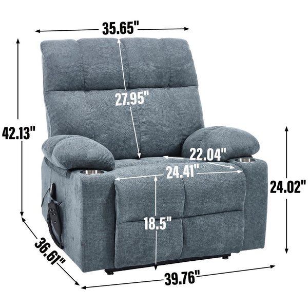 English Elm Dual Motor Power Lift Recliner with Massage Heat and Leatherair Upholstery for Living Room Grey-Blue W3224P294319