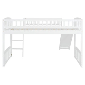 English Elm Twin Loft Bed with Built in Slide Ladder Pine Wood Frame Kids Bedroom White N708P242135K