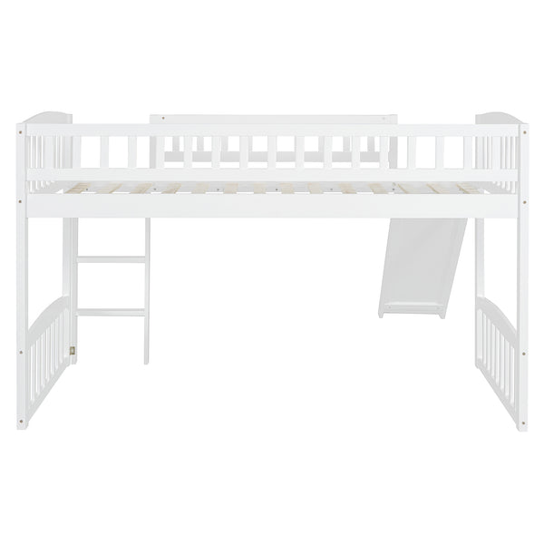 English Elm Twin Loft Bed with Built in Slide Ladder Pine Wood Frame Kids Bedroom White N708P242135K