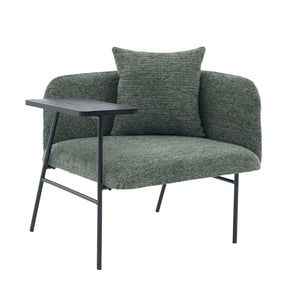 English Elm Leisure Linen Accent Chair with Built-in Side Table Pockets and Lumbar Pillow Modern Emerald W395P453314