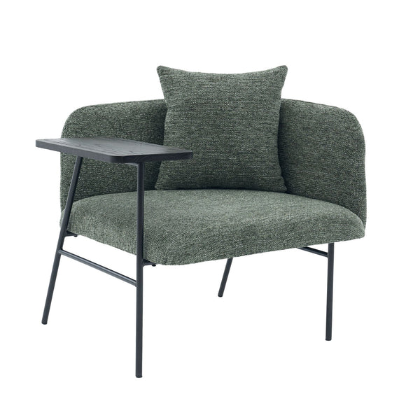 English Elm Leisure Linen Accent Chair with Built-in Side Table Pockets and Lumbar Pillow Modern Emerald W395P453314