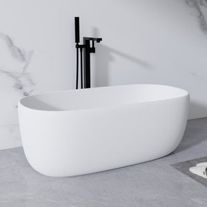 English Elm 51'' Stone Resin Freestanding Soaking Tub Matte White Spa Bath with Drain W2753P191225