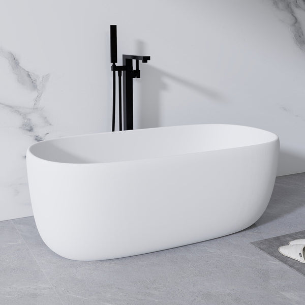 English Elm 51'' Stone Resin Freestanding Soaking Tub Matte White Spa Bath with Drain W2753P191225