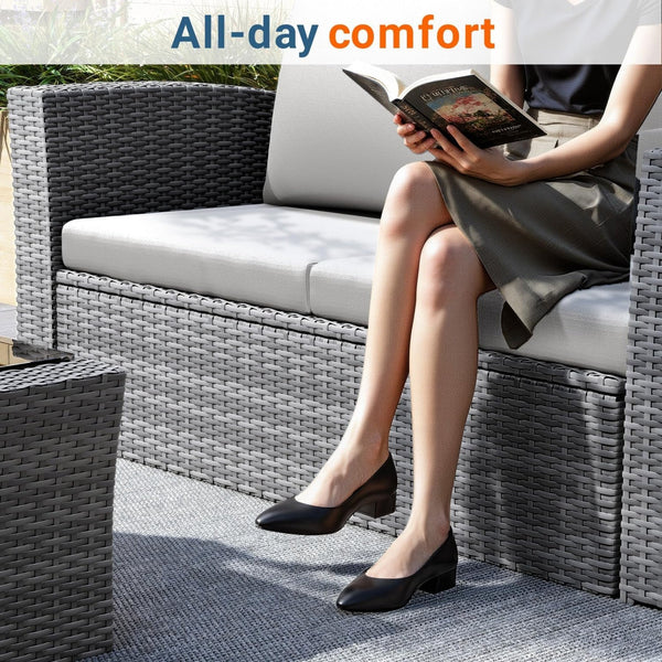 English Elm 4-piece Outdoor Wicker Conversation Set with Tempered Glass Table and Resort Style Grey+Brown B082S00059