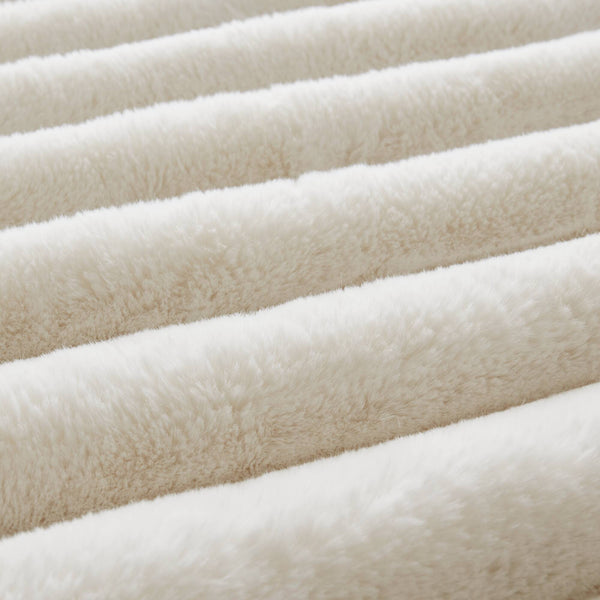 JLA Home Madison Park - Ultrasoft Luxe Faux Fur Ribbed Comforter Set with Crystal Velvet Backing for Plush, Modern Bedding Ivory MP10-8768