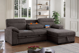 English Elm Kipling Chenille Sleeper Sectional with Storage Chaise and Usb Console Charging Brown B061S00959