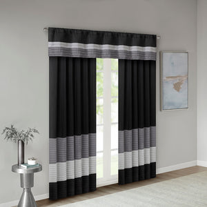 JLA Home Madison Park - Polyoni Pintuck Window Valance with Lined Striped Texture, Tailored Fullness & Easy Rod Pocket Black MP41-2226
