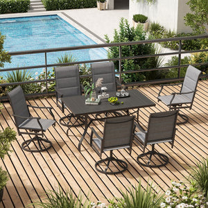 English Elm Outdoor Swivel Patio Dining Chairs Textilene Woven Set for Backyard Entertaining Dark Gray T3623P433702