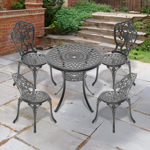 English Elm 5-Piece All-Weather Cast Aluminum Dining Set With Black Frame - Perfect For Patios & Gardens! W1710S00210