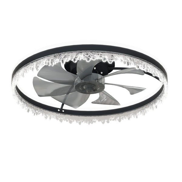 English Elm Modern Led Ceiling Fan With Remote Control – Dimmable 24" Crystal Design For Stylish Airflow & Light W2312P368700