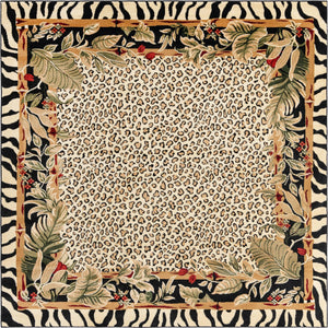 Unique Loom Wildlife Jungle Machine Made Border Rug Cream, Cream/Black/Ivory/Red/Green/Burgundy/Olive/Tan 7' 10" x 7' 10"