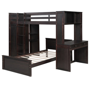 English Elm Twin Loft Bed System with Wardrobe Desk and Shelving for Kids Shared Bedroom Espresso LT000820AAP-1