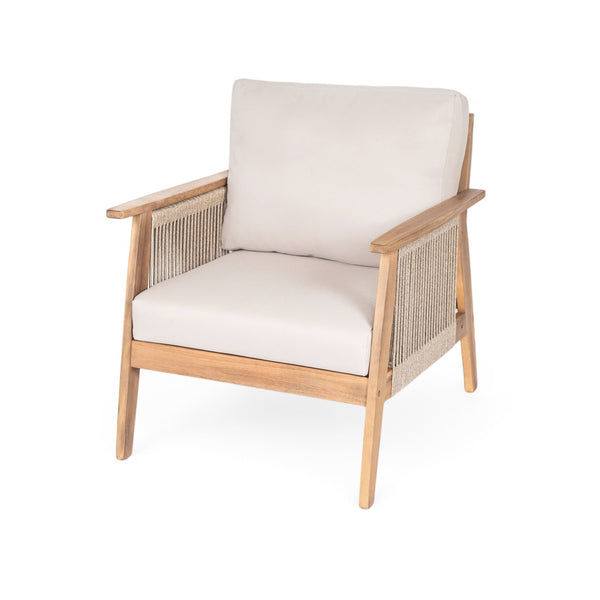 English Elm Outdoor Acacia Hardwood Patio Chair Handwoven Rope Weave with Weather Ready Cushions N757P238680B