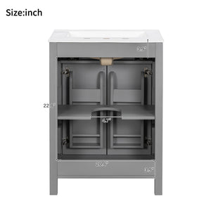 English Elm 24"Bathroom Luxurious Space-Saving Vanity with Ceramic Sink, Solid Wood Frame, Soft-Close Doors and Storage Grey N729P183716E