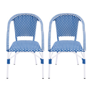 English Elm Outdoor Woven Rattan Bistro Armchairs Set of 2 Aluminum Frame Patio Cafe Seating Blue,White N768P386559W