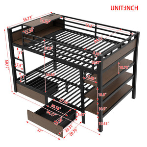 English Elm Full Size Metal Loft Bed with Stair Storage Shelves Bookshelf for Dorms Bedroom W1580S00347