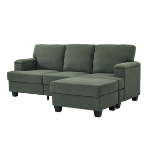 English Elm 86" Linen Sectional Sofa with Storage Ottoman Reversible Chaise for Small Spaces Dark Green W1669S00037
