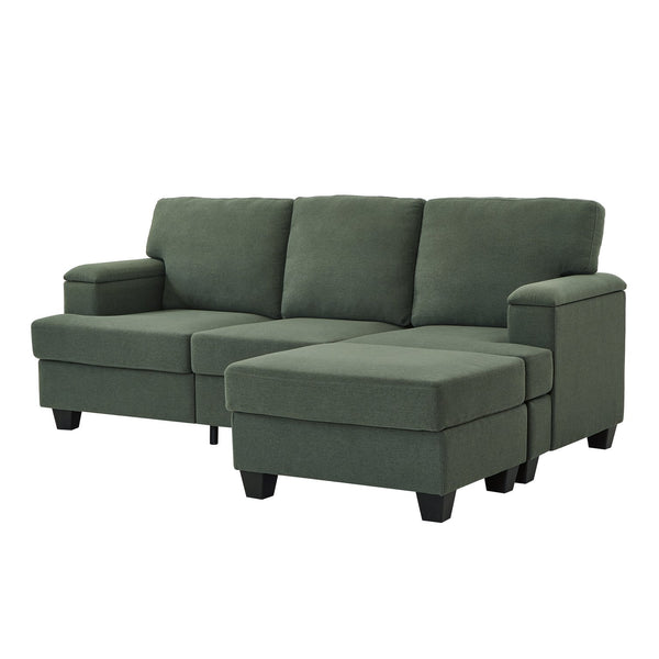 English Elm 86" Linen Sectional Sofa with Storage Ottoman Reversible Chaise for Small Spaces Dark Green W1669S00037