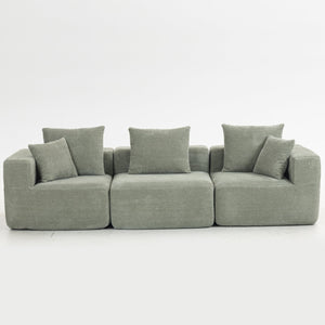 English Elm Modular Low Profile Sectional Sofa Plush Chenille Upholstery for Cozy Living Rooms Light Green W3326S00032