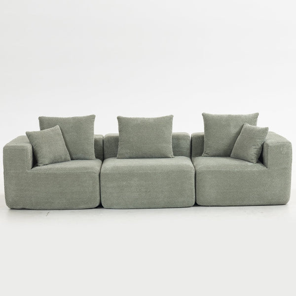 English Elm Modular Low Profile Sectional Sofa Plush Chenille Upholstery for Cozy Living Rooms Light Green W3326S00032