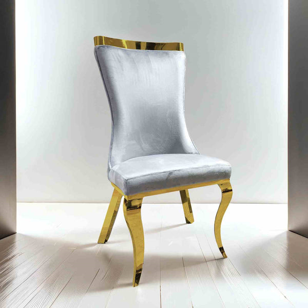 English Elm Gray 2pc Side Chair Set with Gold Legs, Leather-Look Upholstery, Modern Glam Dining & Office Seating B2741S00733