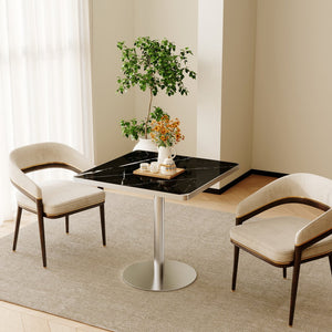 English Elm Square Bistro Pedestal Table Faux Marble Top Tulip Base for Small Dining Spaces W3316P421497