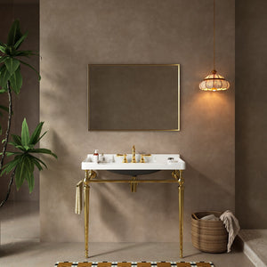 English Elm VICI 36" Bathroom Console Sink with Integrated Ceramic Basin, 3-Hole Faucet, Stainless Legs & Towel Bar Gold,White W2615S00105