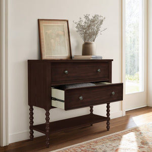 JLA Home Madison Park Signature - 2 Drawer Accent Chest in Dark Morocco Finish with Turned Legs, Smooth-Glide Drawers & Lower Shelf for Versatile Storage MPS130-0293