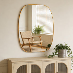 English Elm 30x40 Oval Wall Mirror Slim Metal Frame Distortion Free Glass Bathroom Entryway Accent Gold W2203P476482
