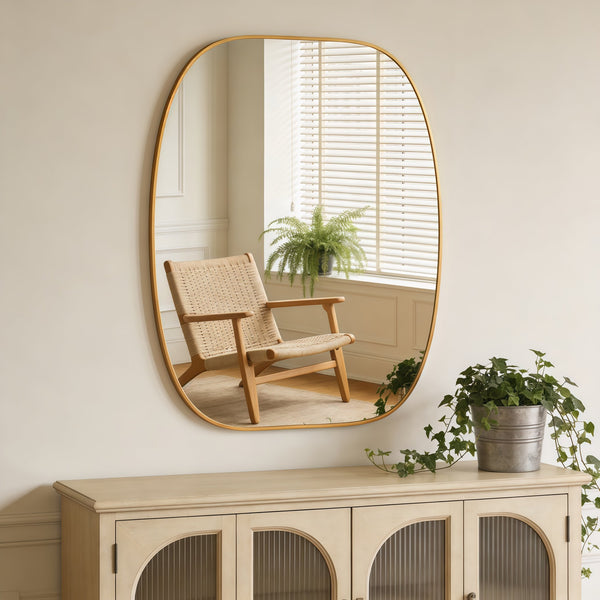 English Elm 30x40 Oval Wall Mirror Slim Metal Frame Distortion Free Glass Bathroom Entryway Accent Gold W2203P476482