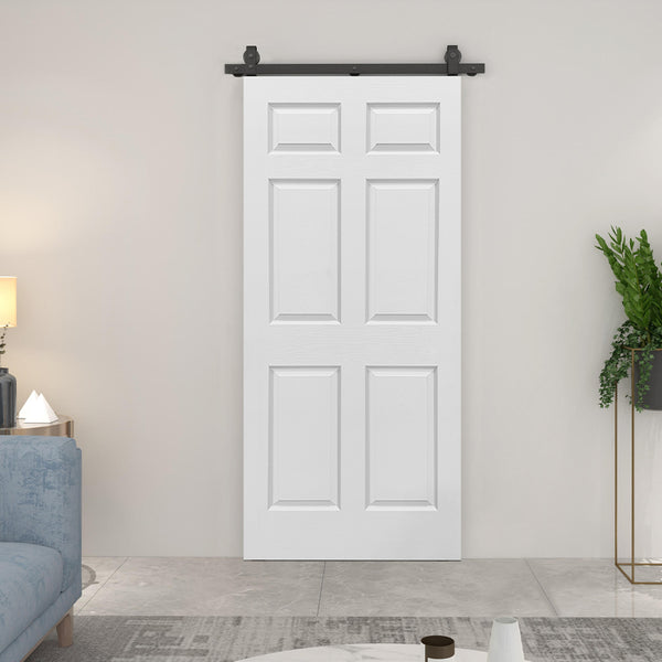 English Elm 24 in Primed Mdf Bi-fold Barn Door with Raised 6-panel Profile and Sliding Hardware B2763P490990