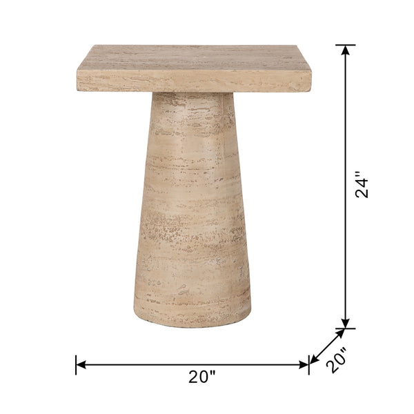 English Elm 20x20x24" Cream Solid Magnesium Side Table with Sculptural Pedestal Base for Living Room W2078P160671