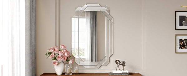 English Elm Large Frameless Beveled Mirror Rectangular Wall Hung Accent for Any Room Decor W1445P370442