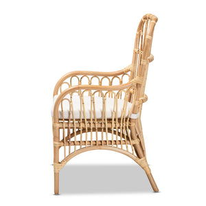 English Elm Modern Handmade Rattan Armchair with Spindle Back and Foam Cushion for Boho Living B2750P470029