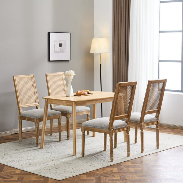 English Elm Christopher Knight Home® - [Set Of 4] French Country Dining Chairs - Vintage Cane Backrest, Upholstered Seats & Fluted Legs N767P263678G_4