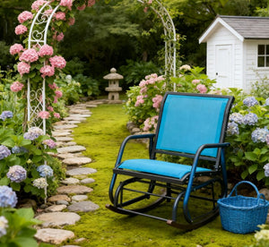 English Elm Steel Outdoor Glider Chair with Mesh Seating and Ergonomic High Back for Porch or Patio T3971P418238