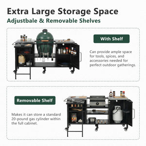 English Elm K&k Stainless Steel Outdoor Kitchen Island with Fold Out Prep Surface for Kamado Grills N707S000023B