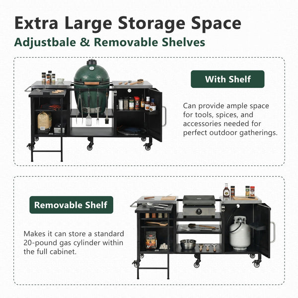 English Elm K&k Stainless Steel Outdoor Kitchen Island with Fold Out Prep Surface for Kamado Grills N707S000023B