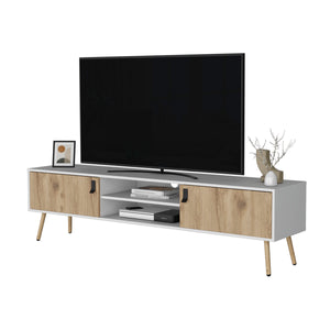 English Elm Kimball White Macadamia TV Stand with Cable Management, 2 Hinged Drawers & Open Shelves, 70.9"W B128P176178