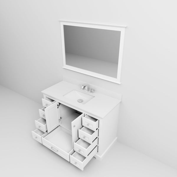 English Elm White Single Bath Vanity 48" W x 22" D with Cultured Marble Top, Chrome Faucet, Scratch-Resist Mirror B2731S01291
