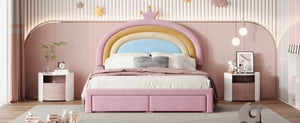 English Elm Full Velvet Rainbow Platform Bed with Storage Drawer, Pink Upholstered Princess Frame, No Box Spring Needed N733P234609H
