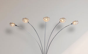 English Elm 1pc Modern Multi-Head Floor Lamp with Crystal-Encrusted Shades, Adjustable Height, Dimmer Control Silver 65 L x 18 W x 3.34 H B2741P290161