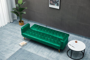 English Elm Sofa Bed Velvet Upholstered Convertible with Gold Metal Legs for Studio Spaces Green B205P246431