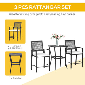English Elm Outsunny 3-Piece Patio Bar Set With Cushions - Stylish Rattan Wicker Outdoor Bistro Furniture Set W2225P217539-GIGA