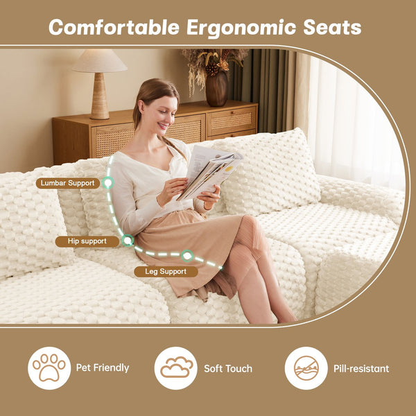 English Elm 114" U-shaped Modular Sectional Flannelette Sofa Oversized Lounge with Movable Ottoman Cream W714S01521